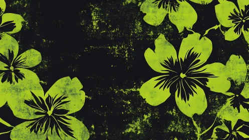 Neon Florals on Black Background Pattern.