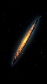 Edge-on starfire galaxy sails through abyssal night sky.