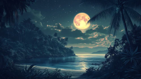 Luminous Sphere Crowns Emerald Lagoon Beneath Tropical Silhouettes