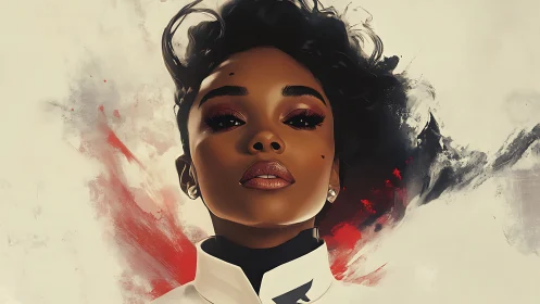 High-contrast digital portrait with painterly abstract brush dynamics