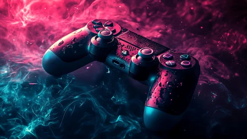 Neon-lit game controller rendered with cyber glow effects