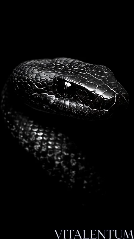 Close-up black snake head in dramatic low key lighting.