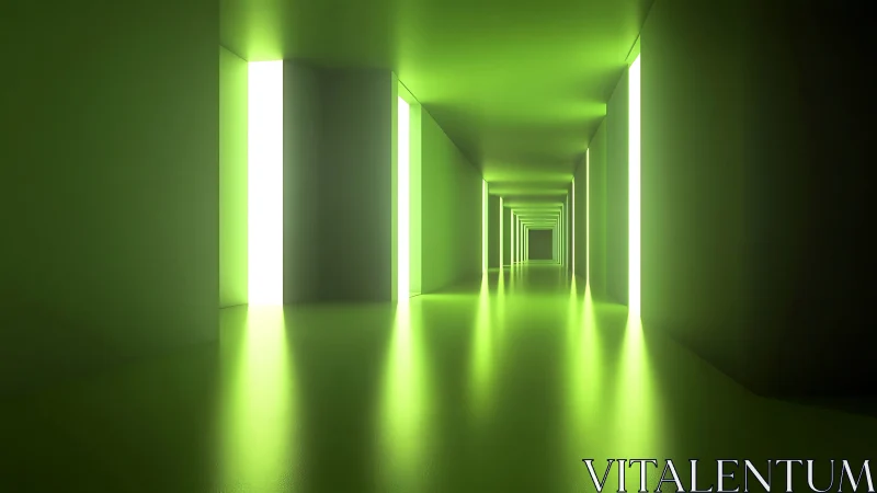 Glowing green corridor inviting you into a calm, dreamy path.