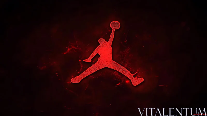 Red silhouetted basketball dunk figure on dark backdrop.
