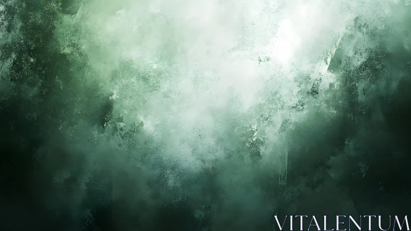 Abstract green mist artwork with textured brushstrokes and soft light.