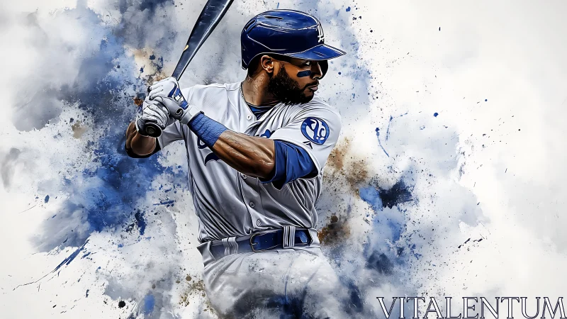 Powerful baseball batter swings through bold blue energy