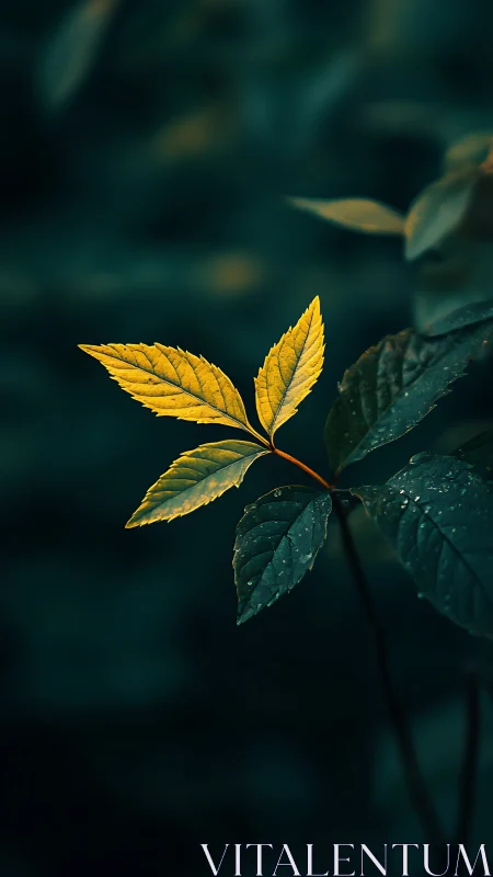 Golden leaf trio glows against forest teal hush backdrop.