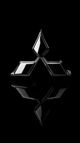 Gleaming geometric chrome shape rests in calm black space