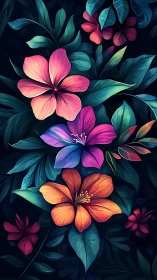 Neon Blooms in Darkness: A Digital Garden.