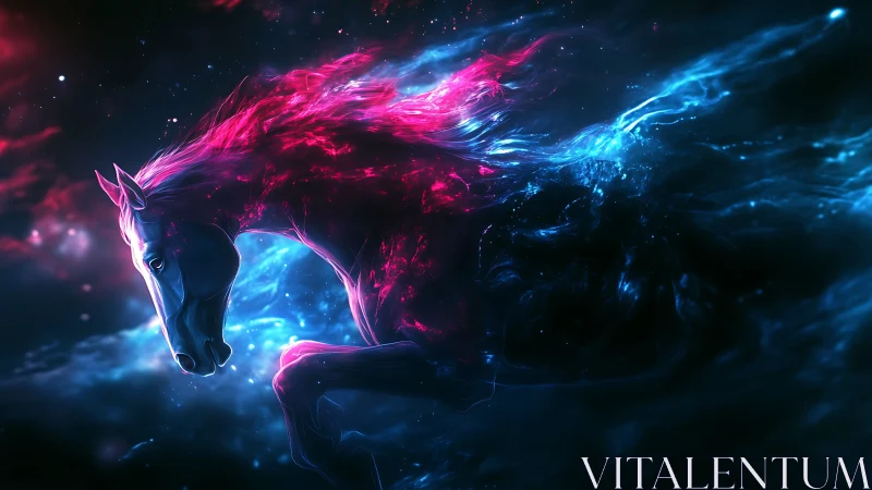 Nebula mane night-runner blazing across cosmic tides.