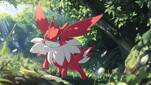 Bright forest fox-creature exploring sunlit woodland paths.