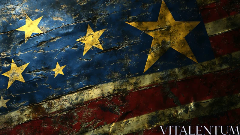 Weathered starry banner glowing through rustic grunge.