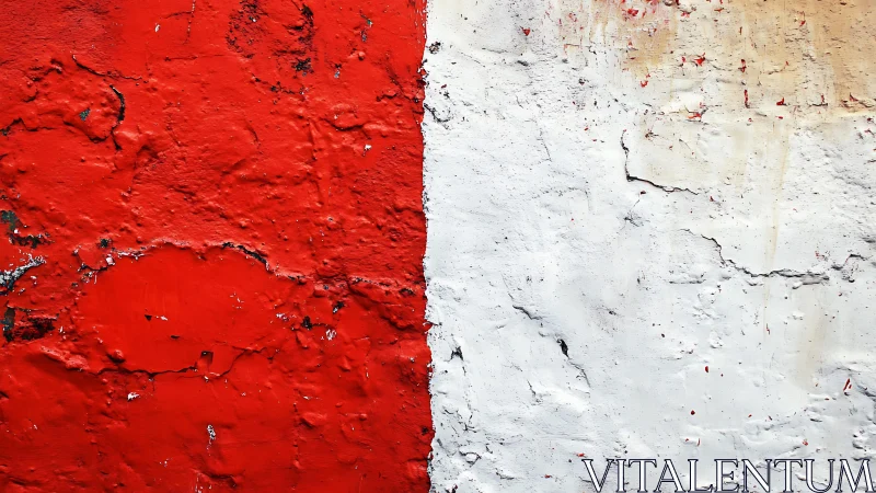 Textured red and white wall split, abstract urban style.