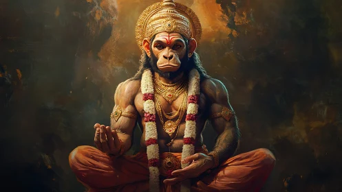 Hanuman-inspired simian deity in meditative lotus posture