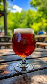 Amber afternoon pint holds court on a sunlit garden table