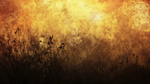 Burnt horizon over silhouetted wildflowers at dusk.