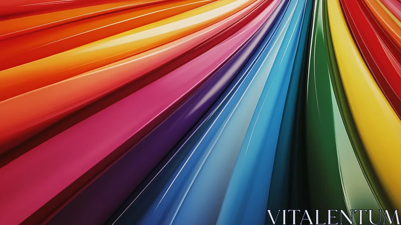 Curved glossy color bands converge toward a central vanishing point