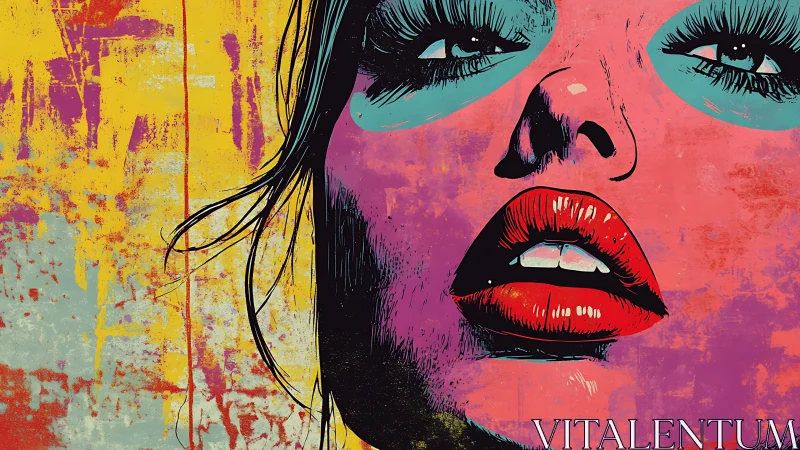 Neon-lashed muse in electric lipstick and splattered daydreams.