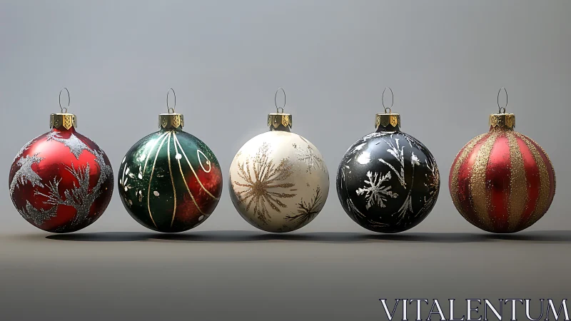 Lustrous Christmas baubles aligned in elegant studio light.