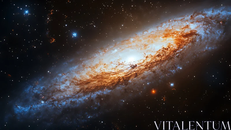 Spiraling galaxy glows with warm stardust in deep cosmic night