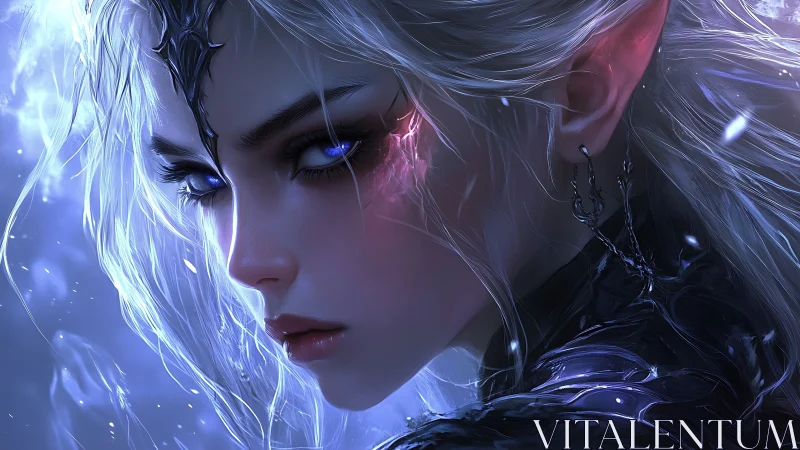 Silver haired elf warrior with glowing arcane eye power.