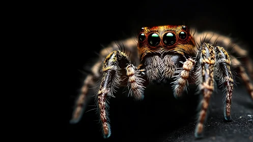 Macro render of iridescent jumping spider ocular array.