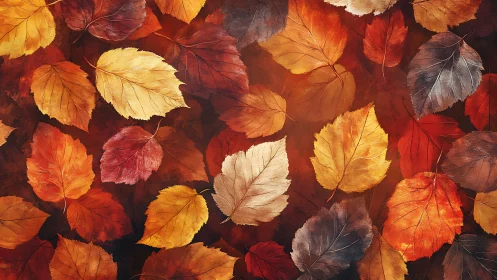 Fallen autumn leaves pattern in warm seasonal colors.