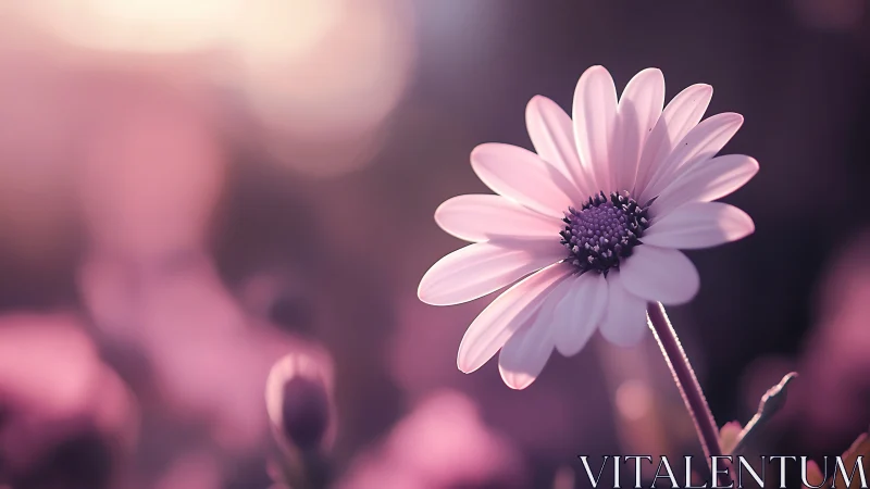 Pink Daisy Against Soft Bokeh Background.