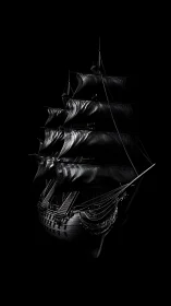 Ghostlit black galleon drifting through a void of silence.