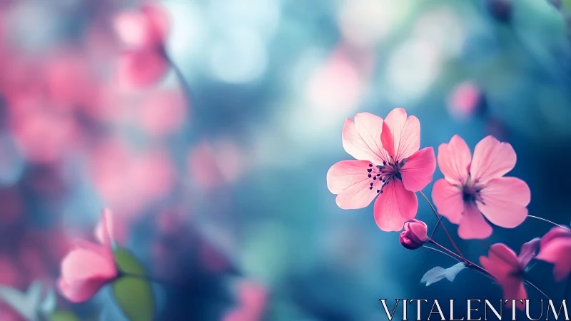 Pink flowers with soft bokeh blur background exhibit shallow depth of field.