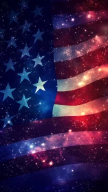 United States flag overlay with cosmic starfield pattern.