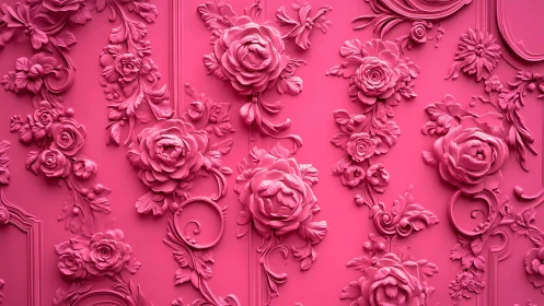 Romantic pink floral relief wall rich with sculpted blooms.
