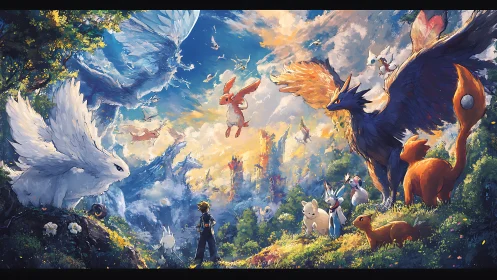 Epic fantasy creature panorama in luminous digital painting.