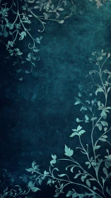 Teal floral vine pattern on textured dark blue background.