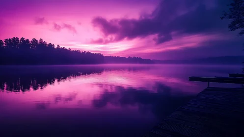 Chromatic lake twilight with magenta reflection symmetry.