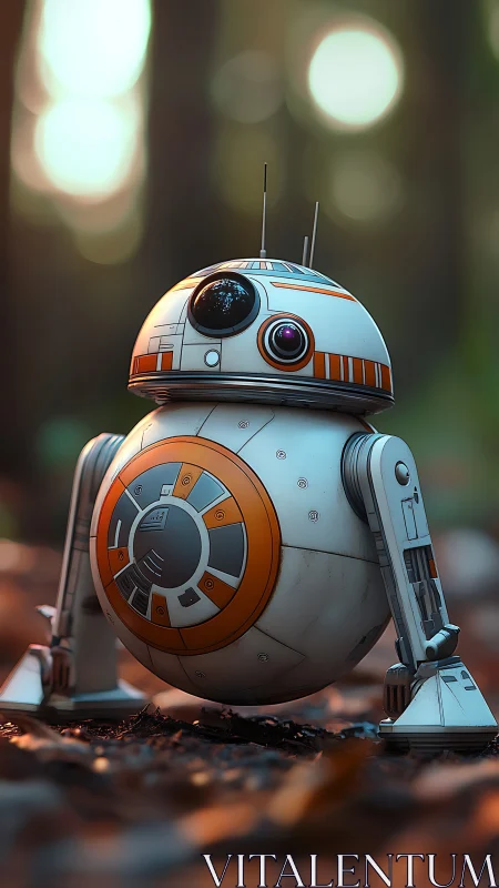 Curious forest droid pausing for a gentle autumn wander.