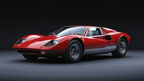 Sleek red classic sports car stands poised under soft studio light