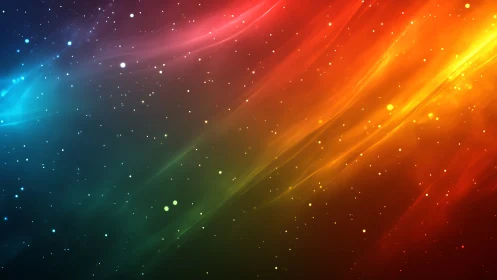 Colorful space nebula with flowing light streaks backdrop.