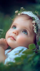 Wonder in a Flower Crown: A Child's Gentle Moment.