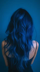 Midnight waves of electric blue hair in quiet silhouette.