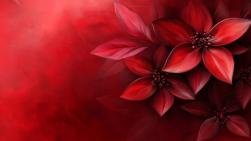 Crimson floral composition with five-petaled blooms against graduated red background