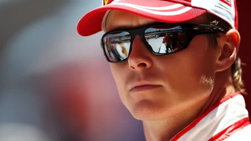 Mirror-sharp racer studies the track through shaded glass