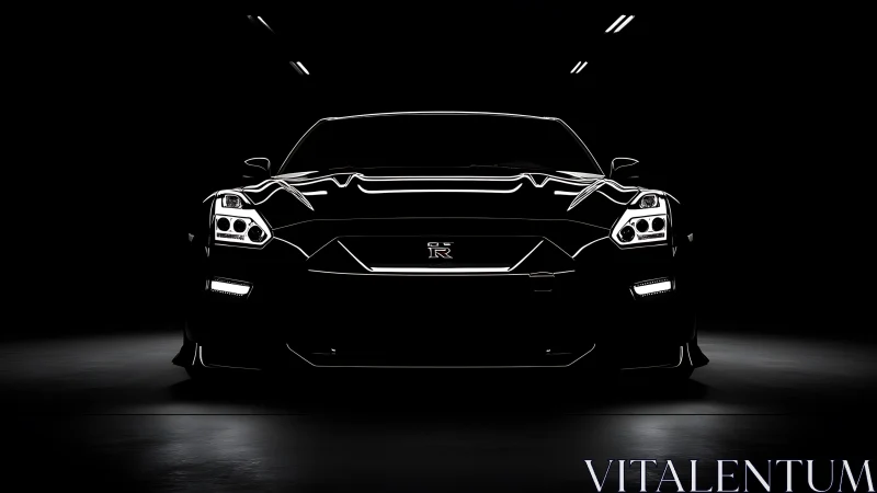 Black sports car silhouette under dramatic studio lights.