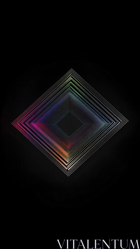 Radiant neon diamond quietly unfolds against deep black space
