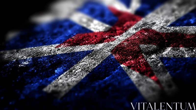 Grungy angled flag cross rendered in vivid textured focus.