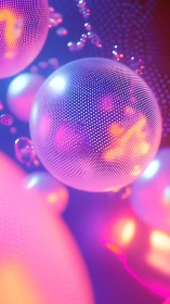 Glowing volumetric spheres render neon bokeh in shallow focus