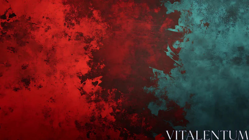 Cracked red teal grunge wall splits textured surface.