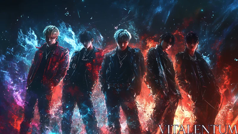 Fire and starlight sculpt a five-member neon storm