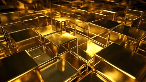 Highly reflective golden cubes form a modular metallic grid