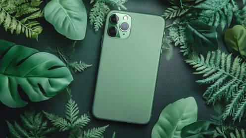 Mint iPhone Pro Surrounded by Lush Botanical Elements.